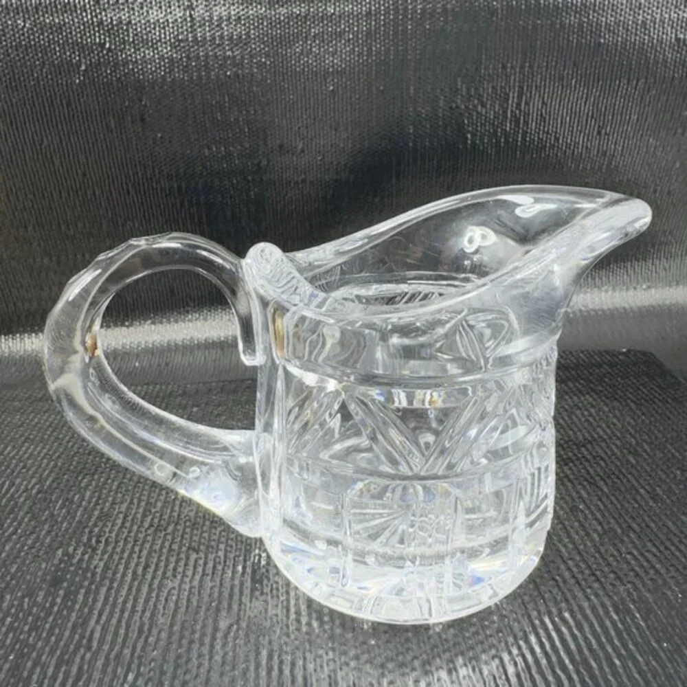 Antique Clear Glass Crystal Small Pitcher‎ Creamer Long Spout Glassware Vintage